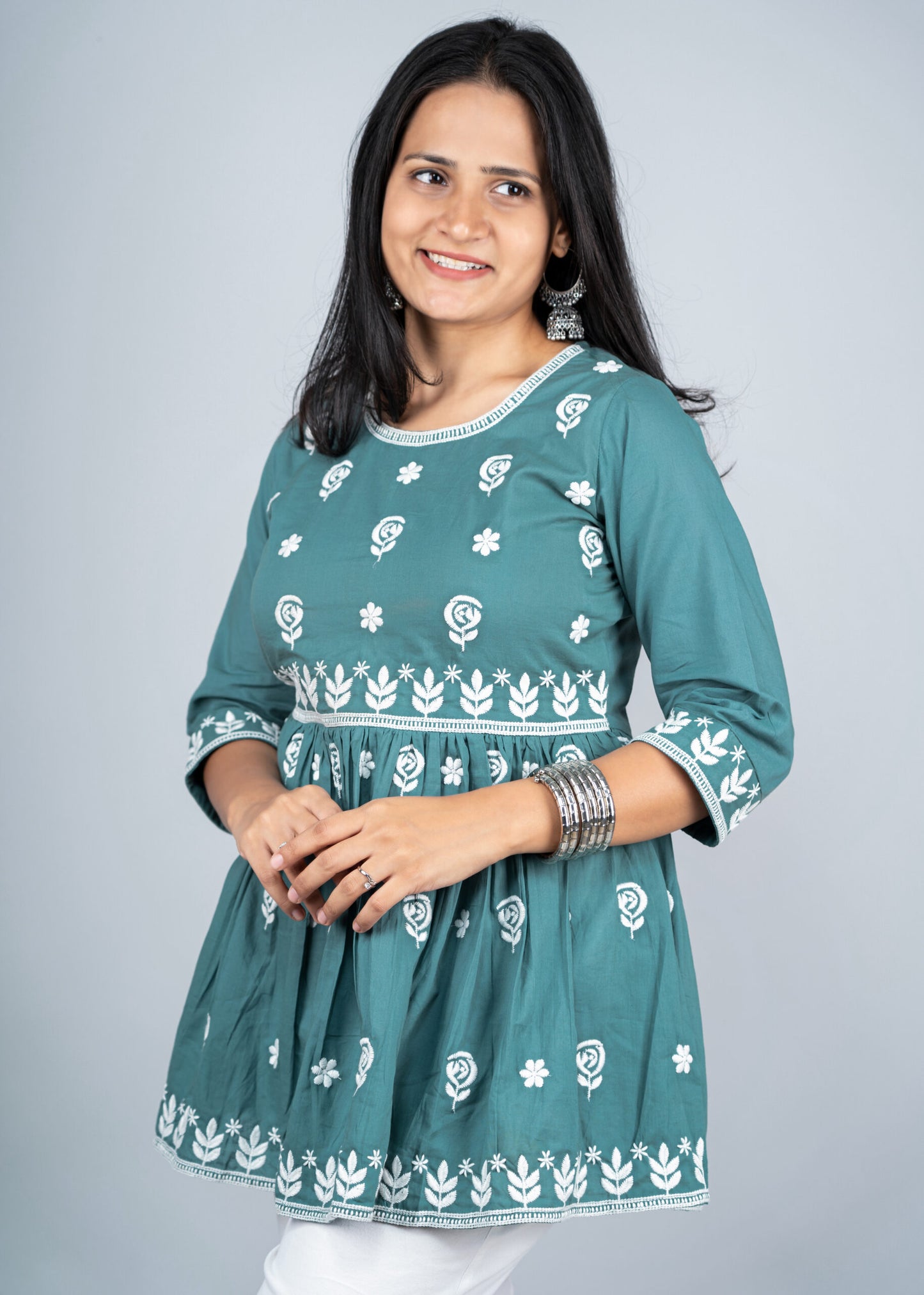 Pine Green Chikankari Peplum Kurta