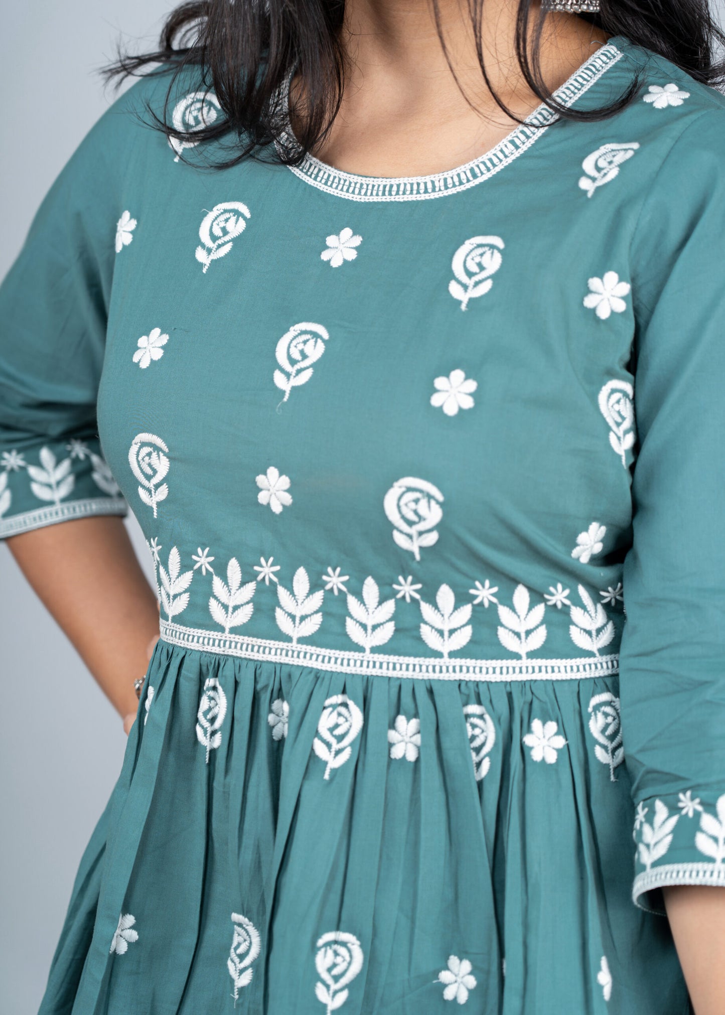 Pine Green Chikankari Peplum Kurta