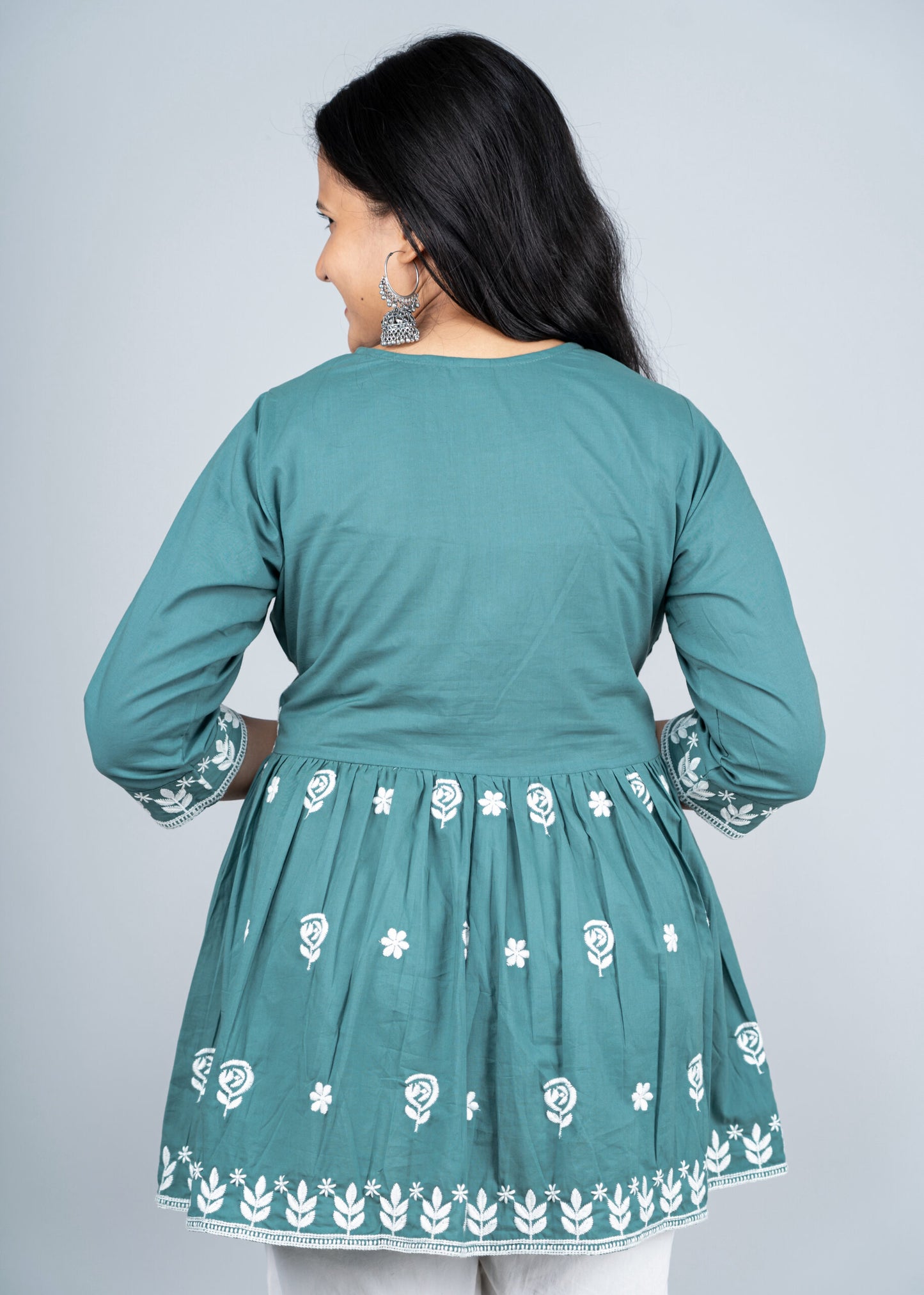 Pine Green Chikankari Peplum Kurta