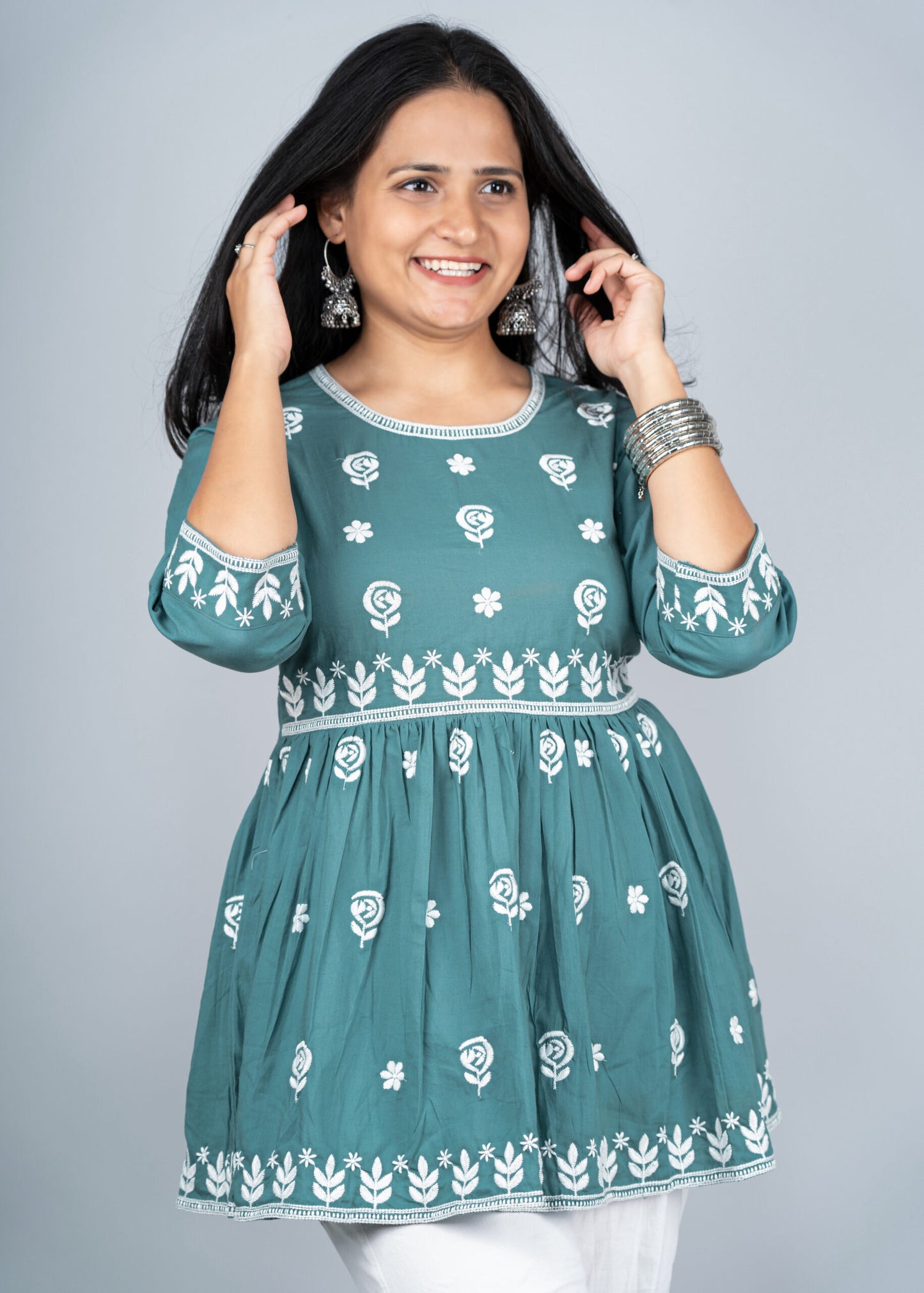 Pine Green Chikankari Peplum Kurta