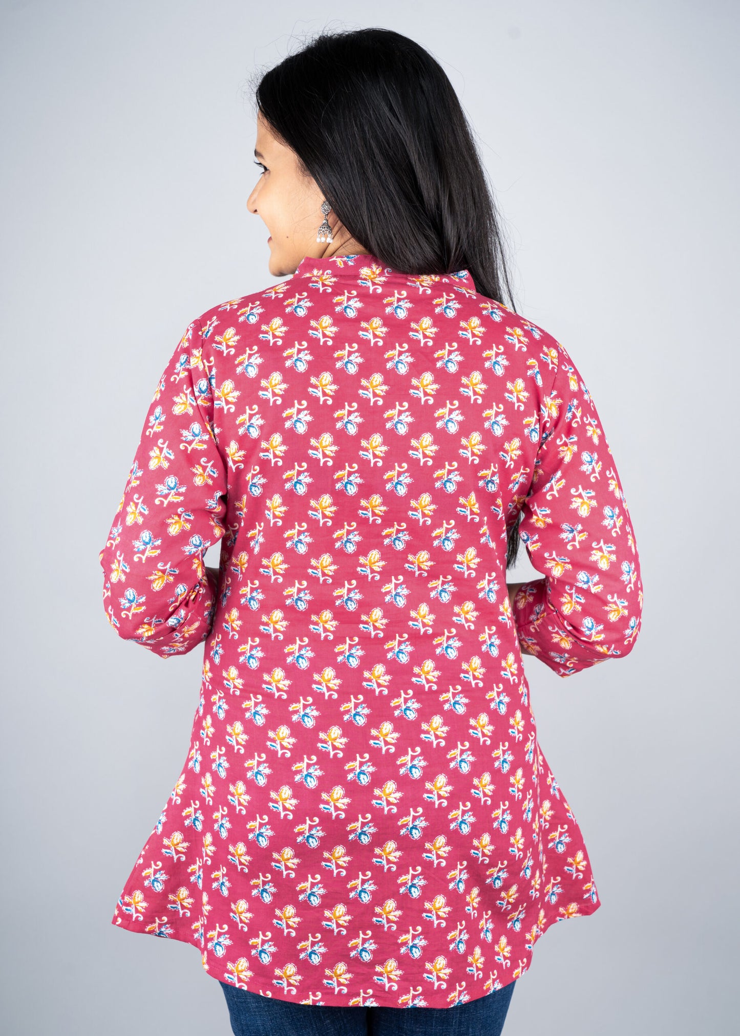 Pink Motif A-line Short Kurta