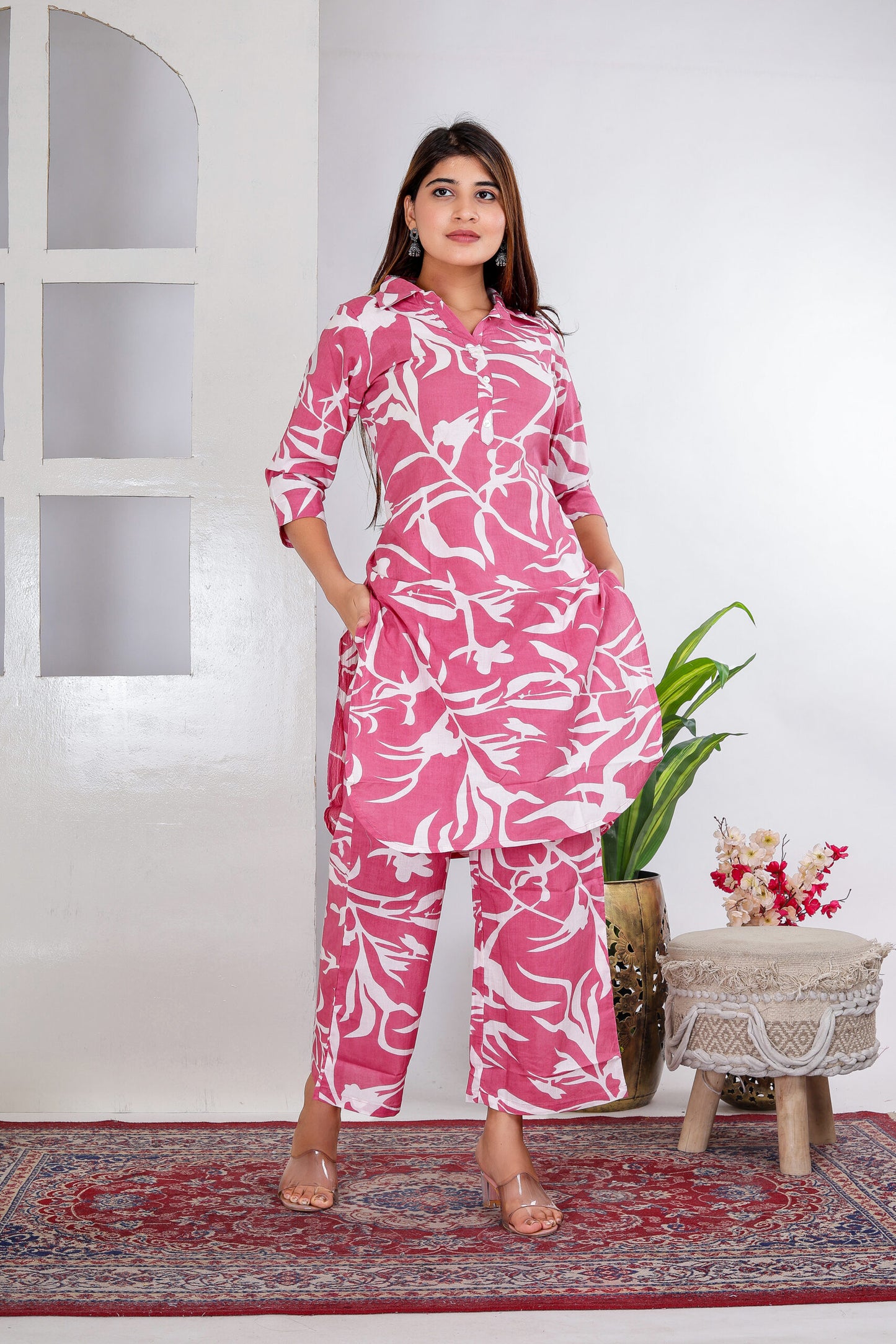 Pink leaf print co-ord set