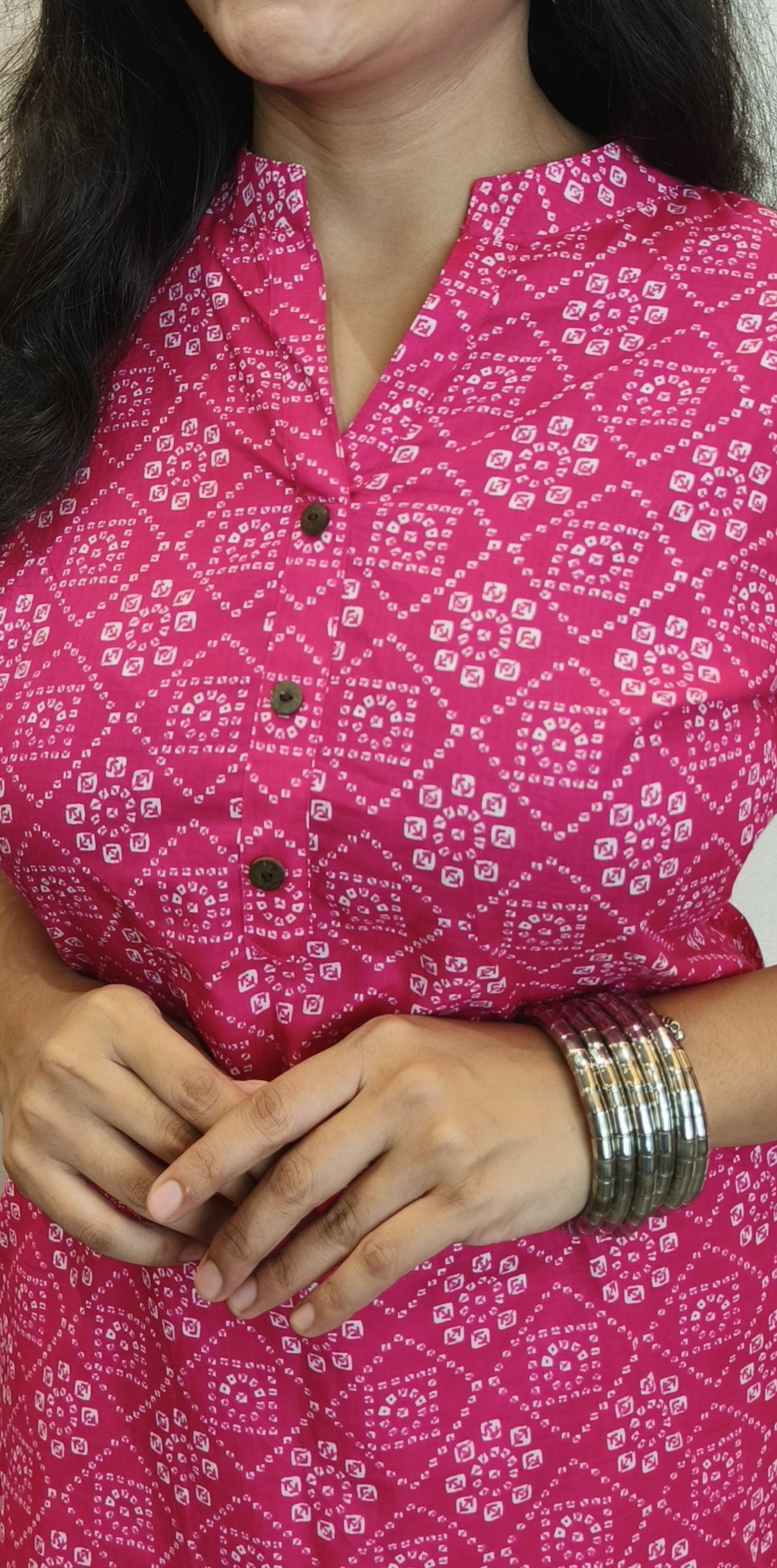 Pink Bandhej Short Kurta with Pockets