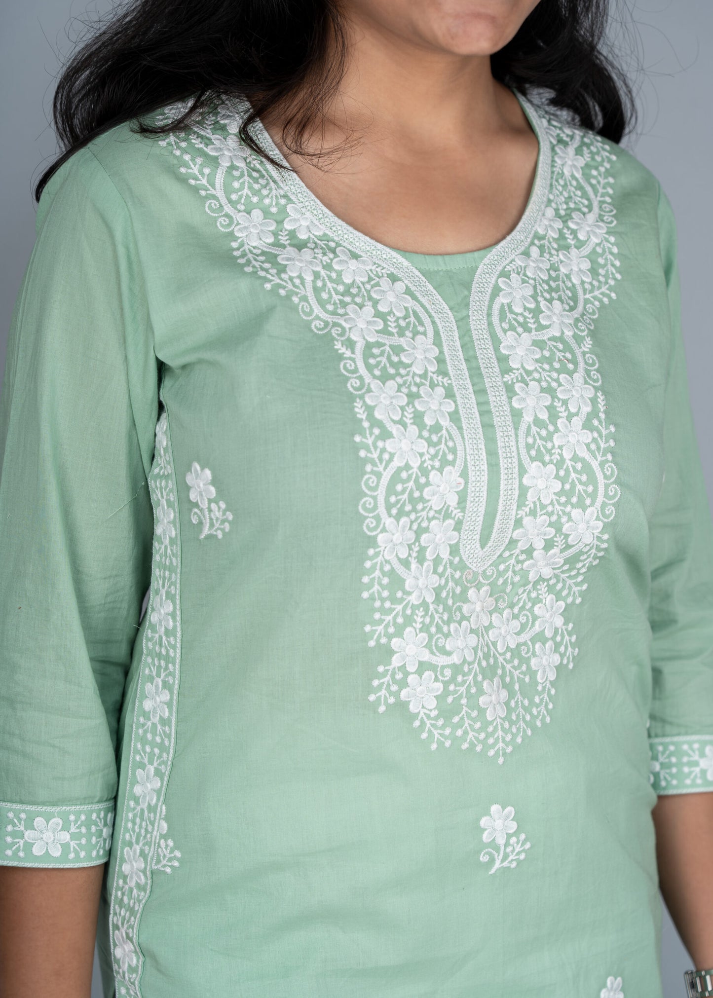 Pista Green Chikankari Long Kurta