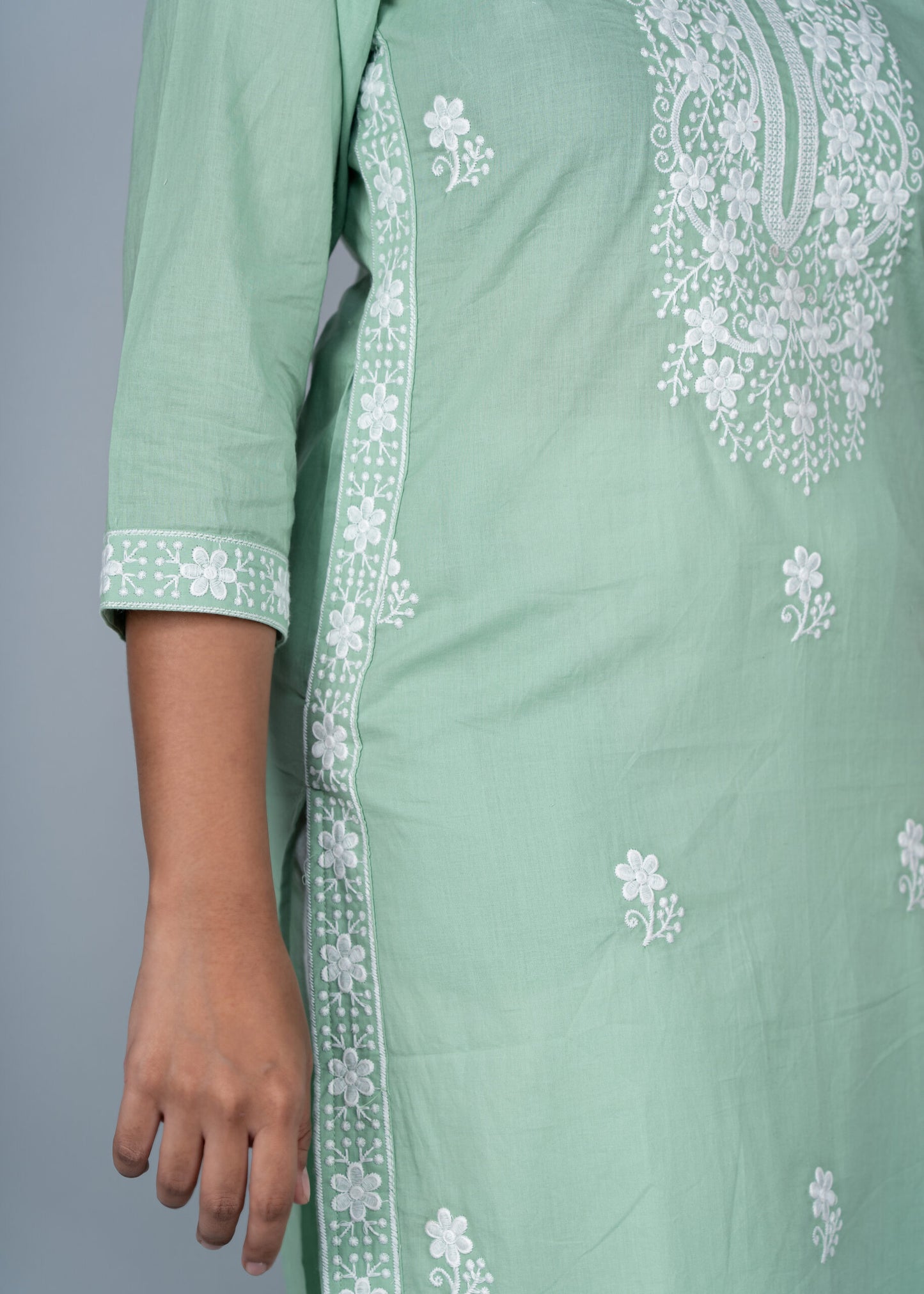 Pista Green Chikankari Long Kurta