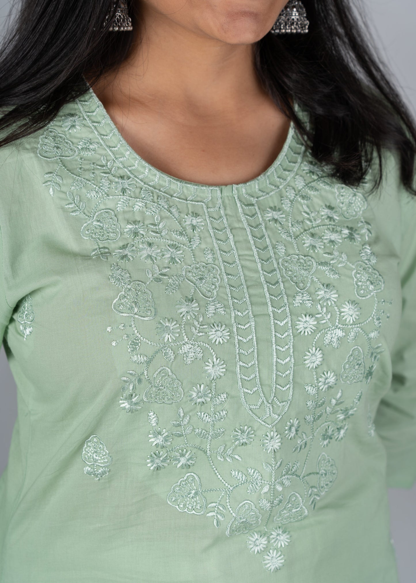 Pista Green Chikankari Short Kurta