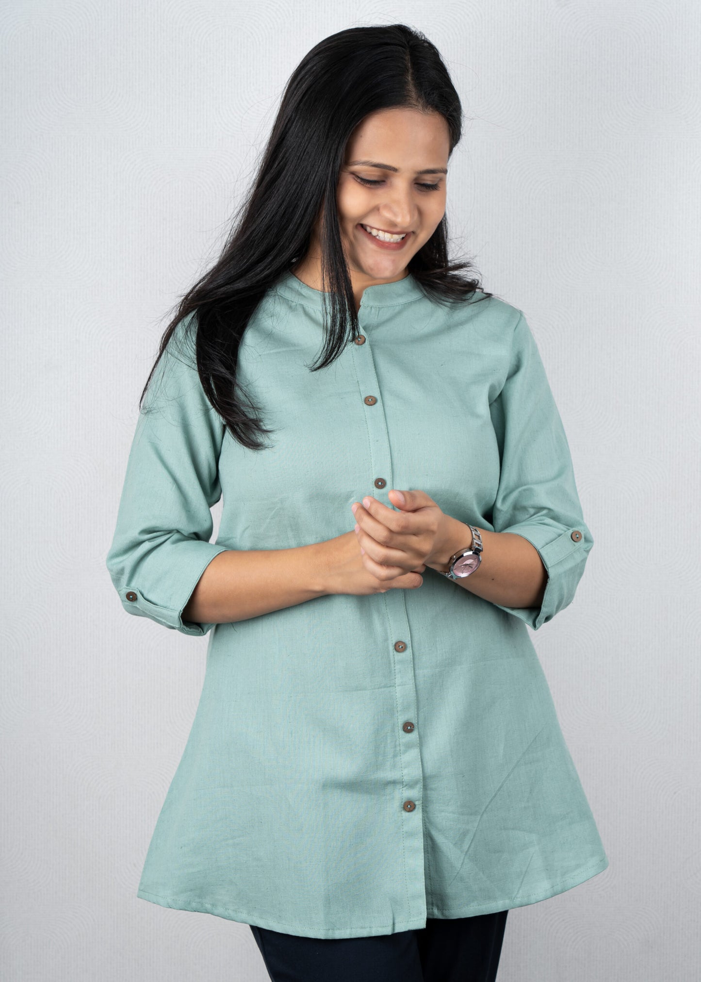 Pista green solid colour short kurta