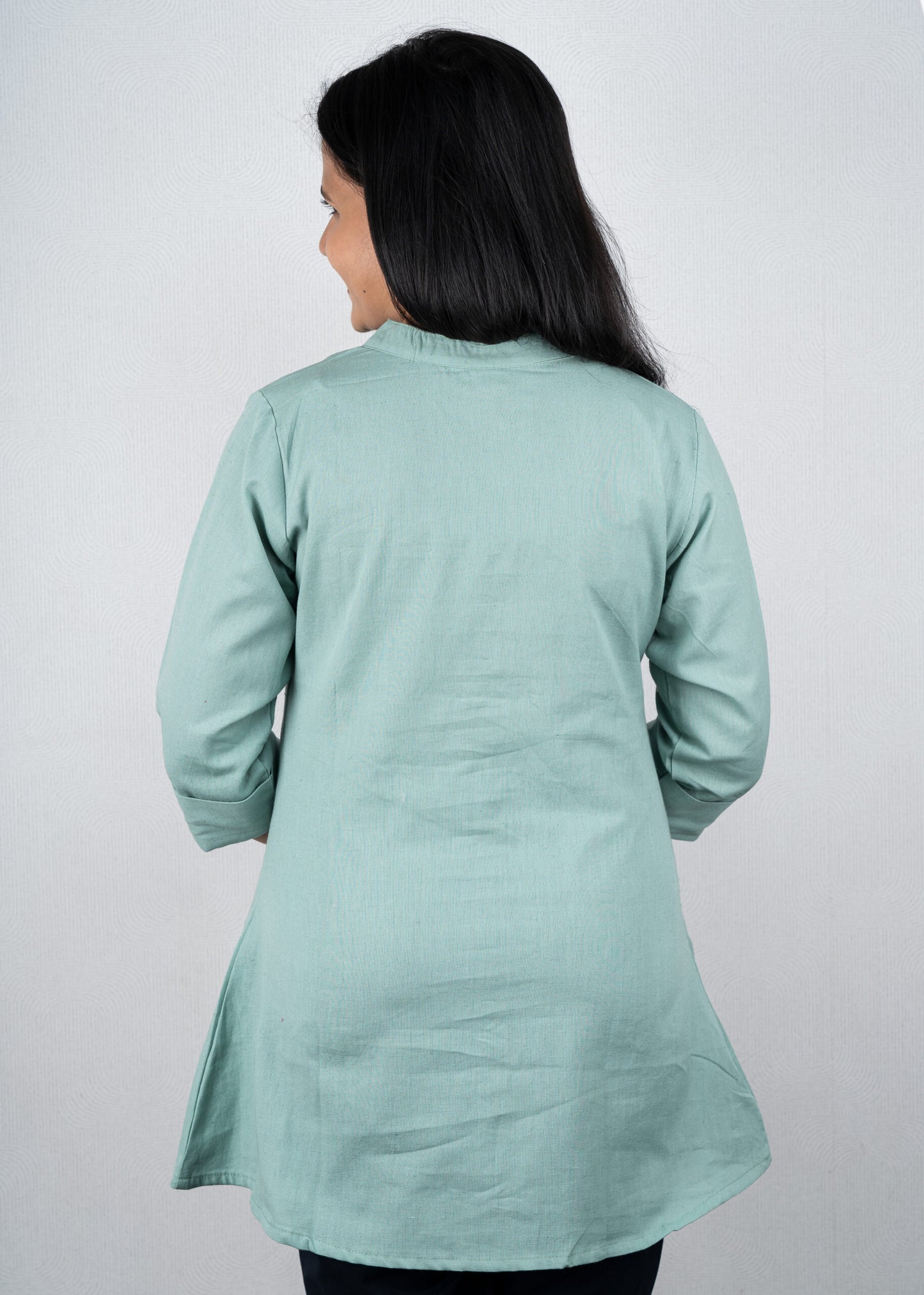 Pista green solid colour short kurta