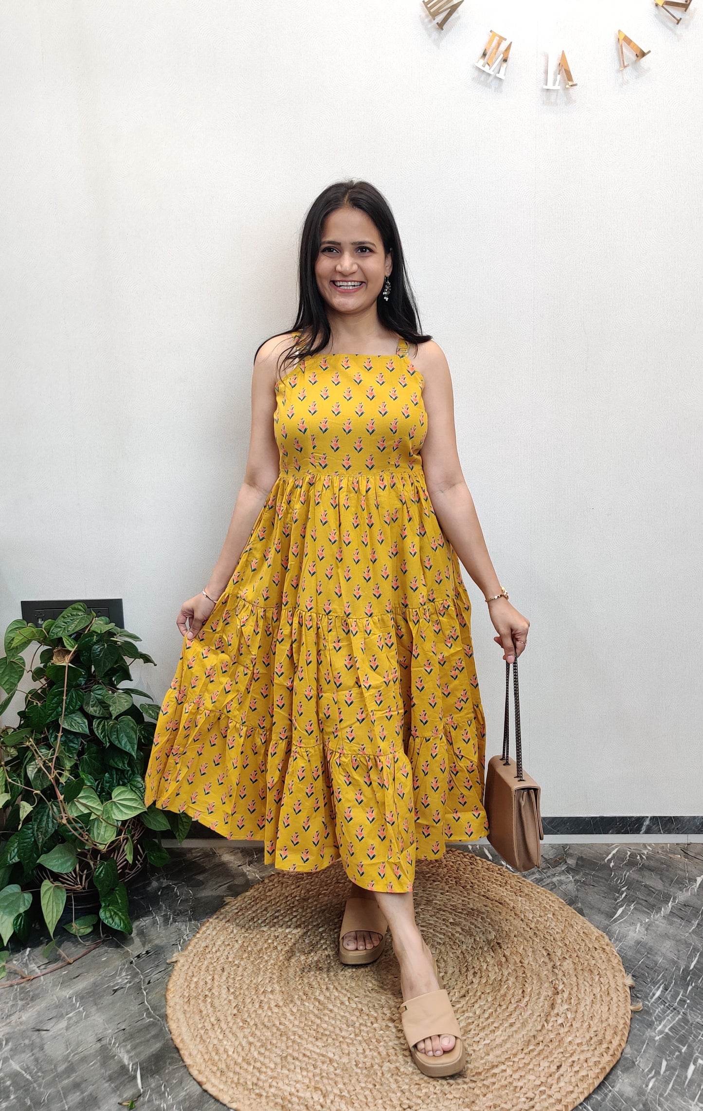 "Prisha" Floral Cotton Dress with Printed Jacket