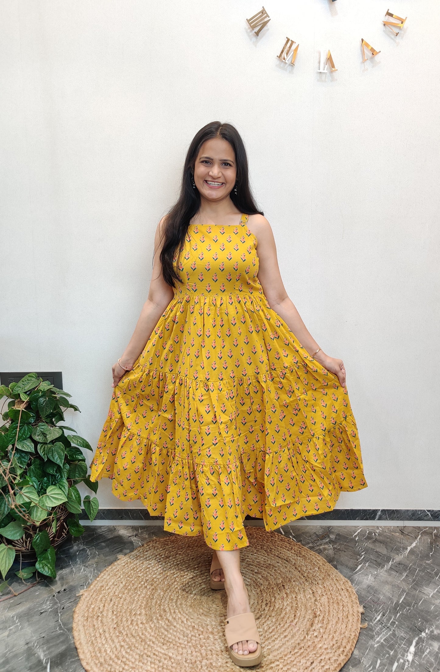 "Prisha" Floral Cotton Dress with Printed Jacket