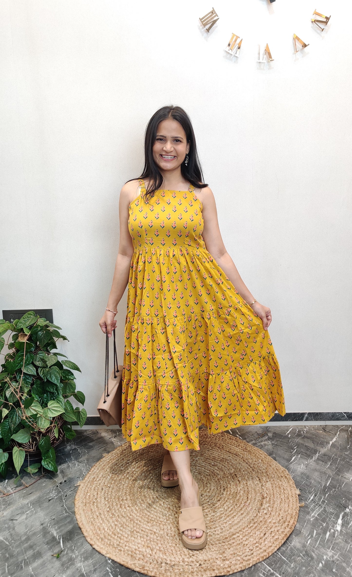 "Prisha" Floral Cotton Dress with Printed Jacket