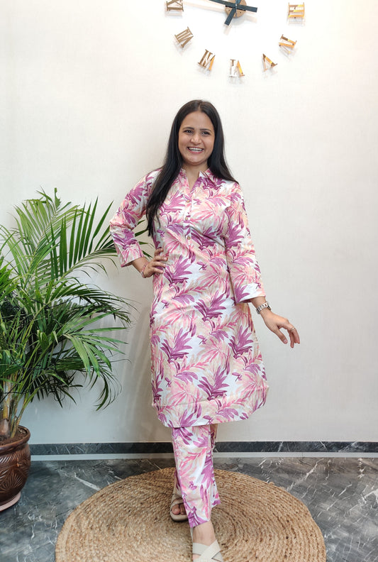 Purple Leaf Print Co-ord Set