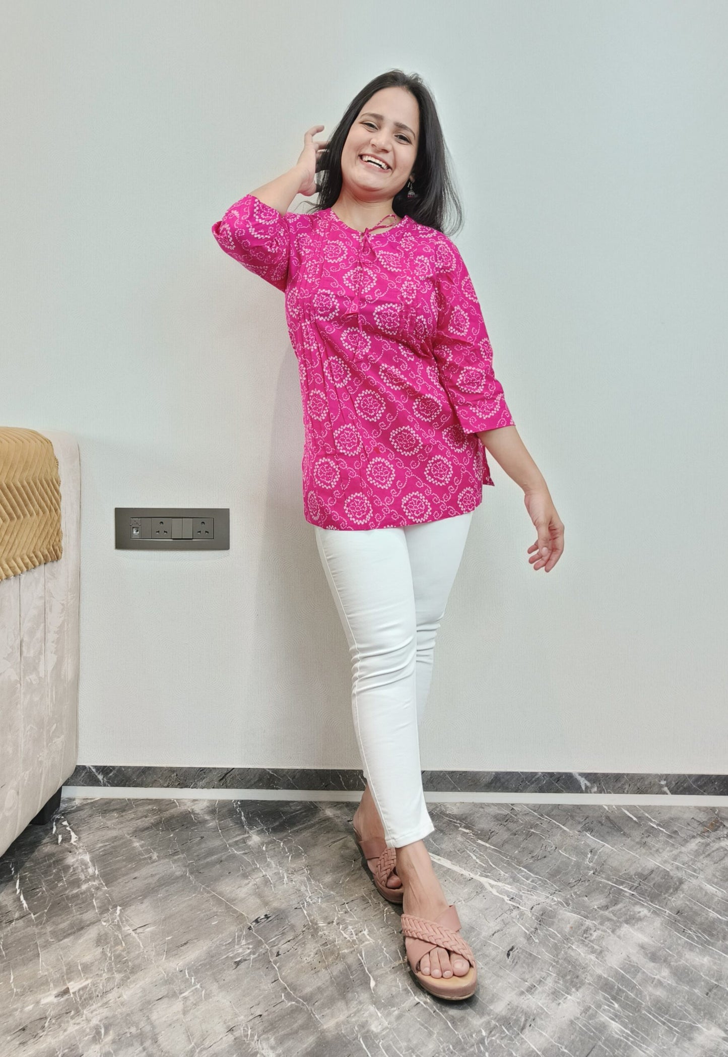 Rani pink bandhani short kurta