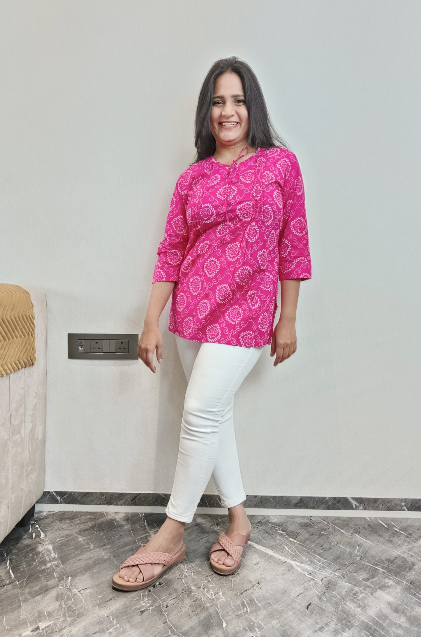 Rani pink bandhani short kurta