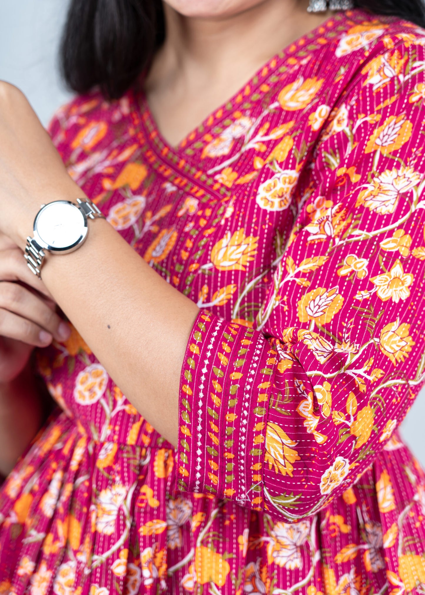 Rani Pink with Yellow floral peplum top