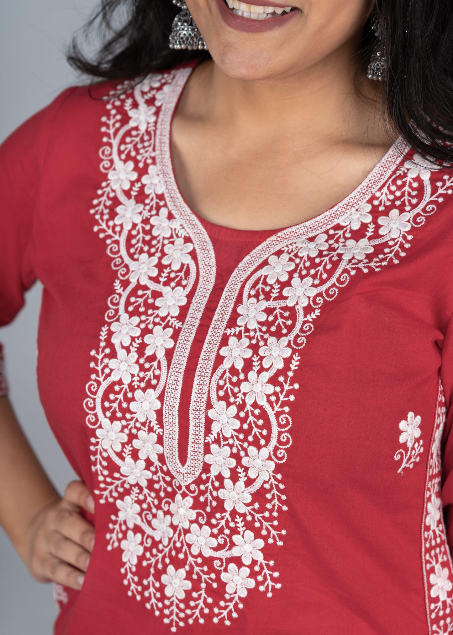 Red Chikankari Long Kurta