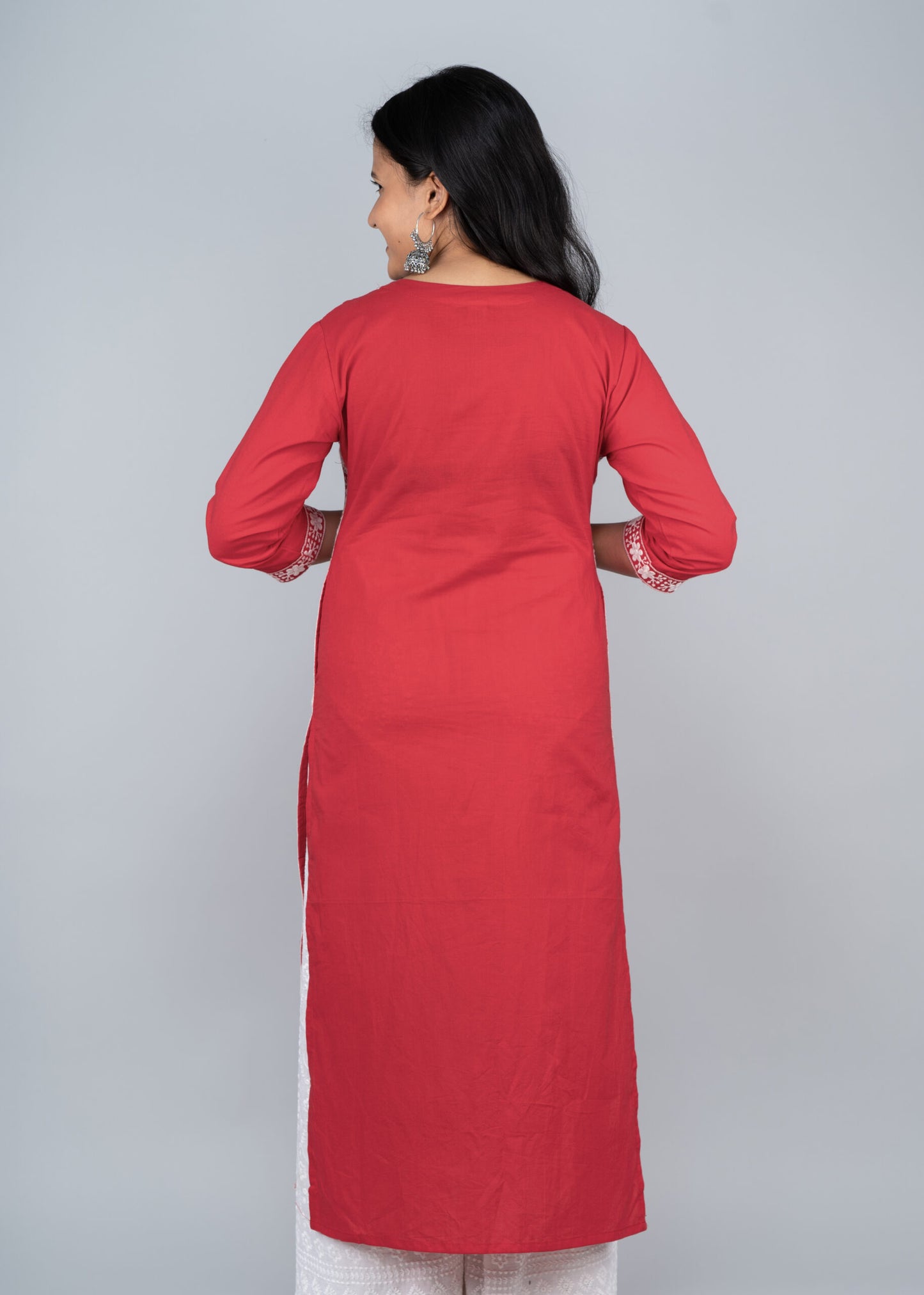 Red Chikankari Long Kurta