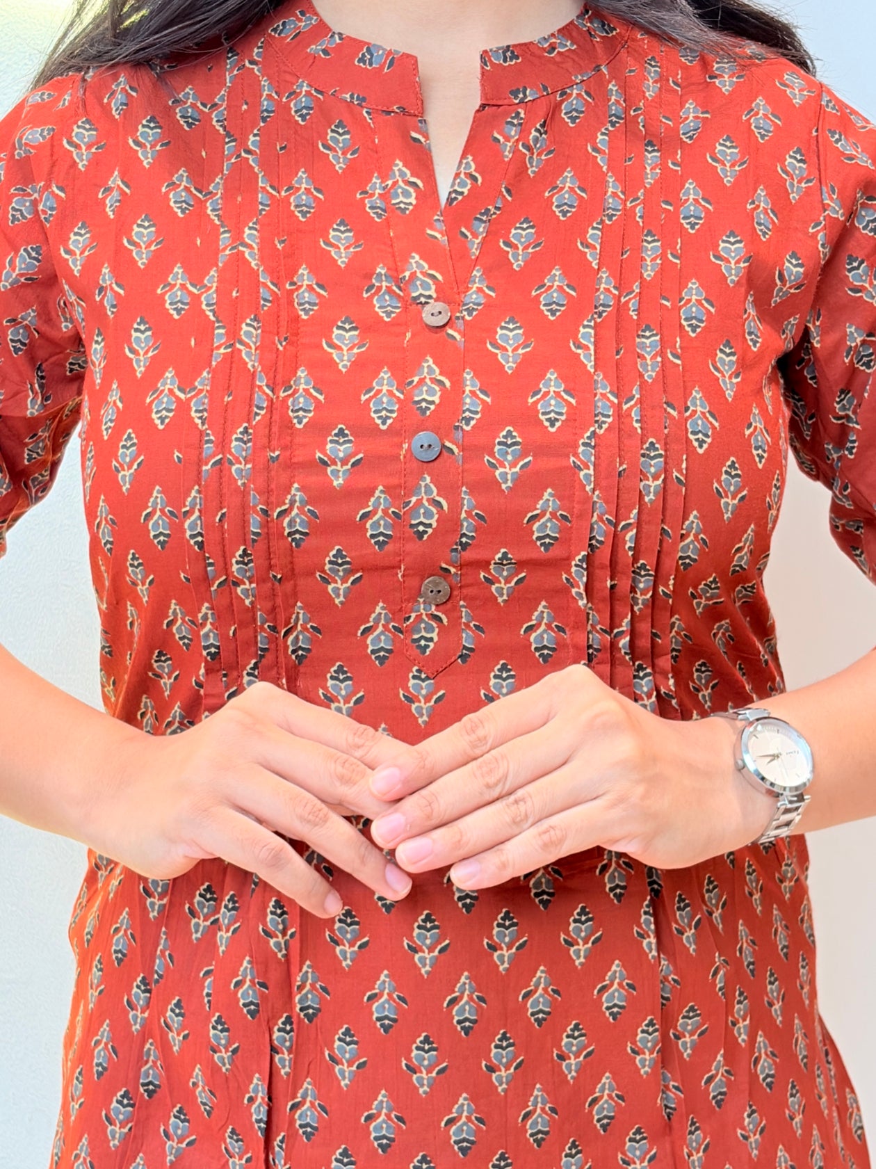 Red Motif Pintex Short Kurta
