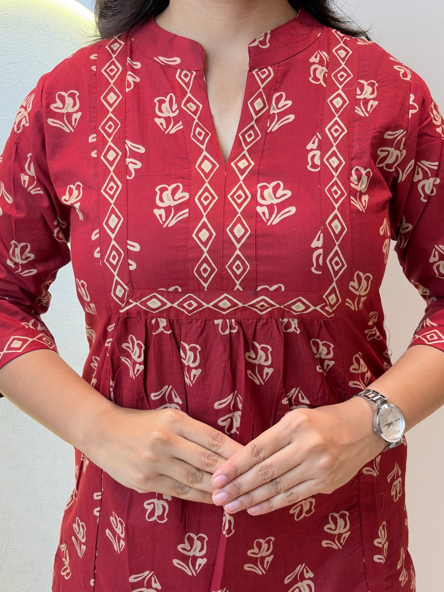 Red Floral Printed Short Kurta