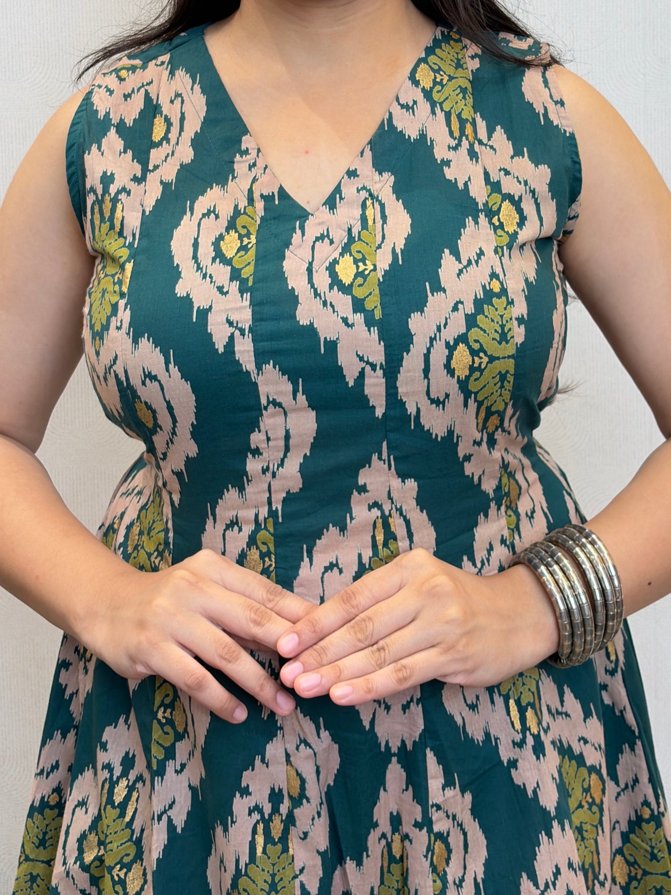 "Reya" Ikat Green Pure Cotton Dress