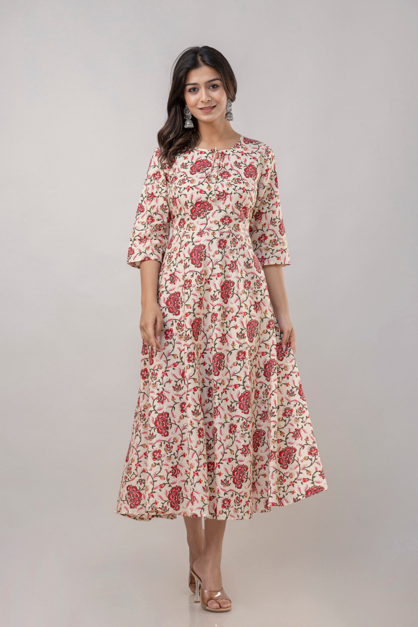 "Roohi" Floral Print Pure Cotton Umbrella Dress