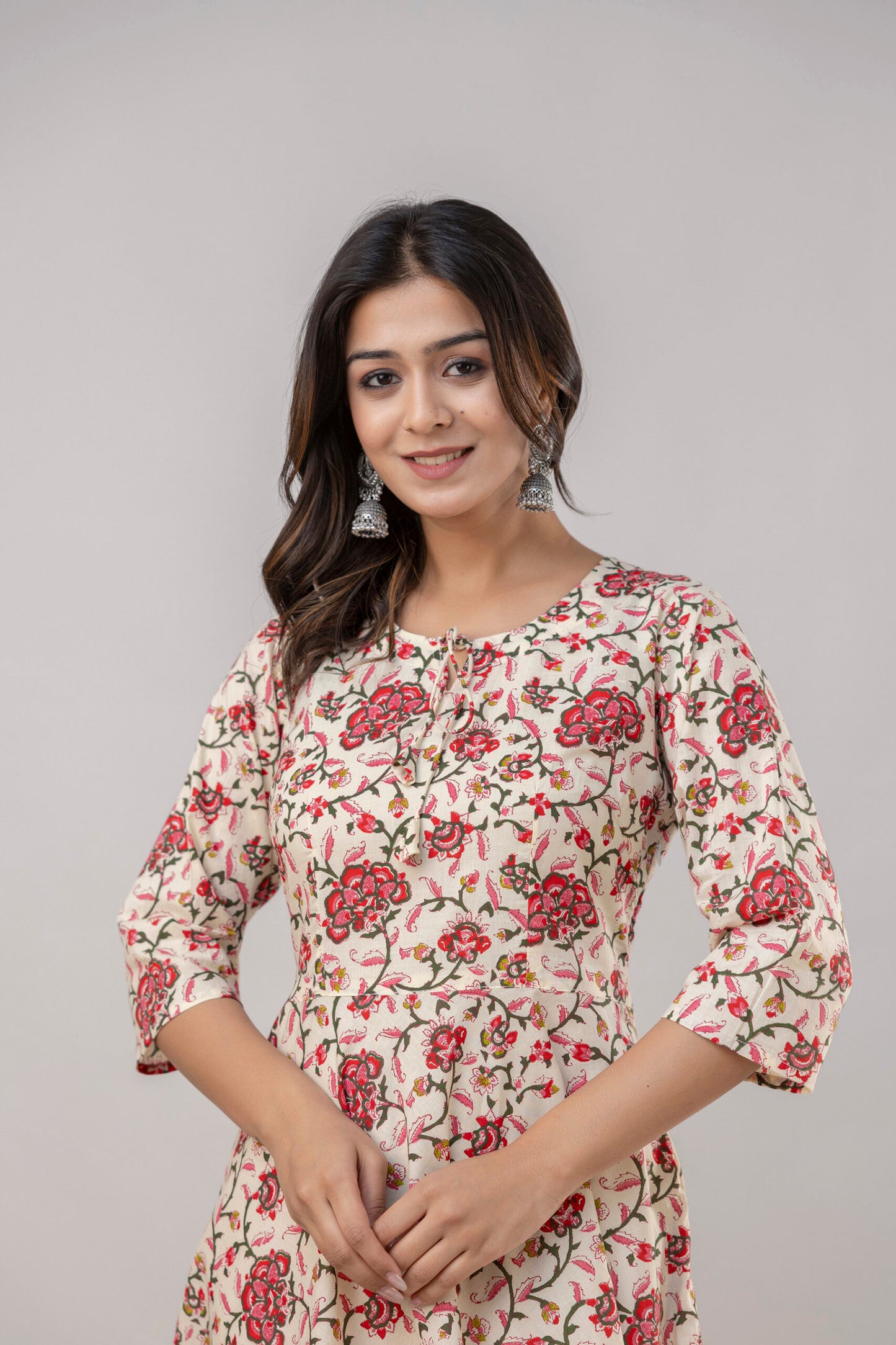 "Roohi" Floral Print Pure Cotton Umbrella Dress