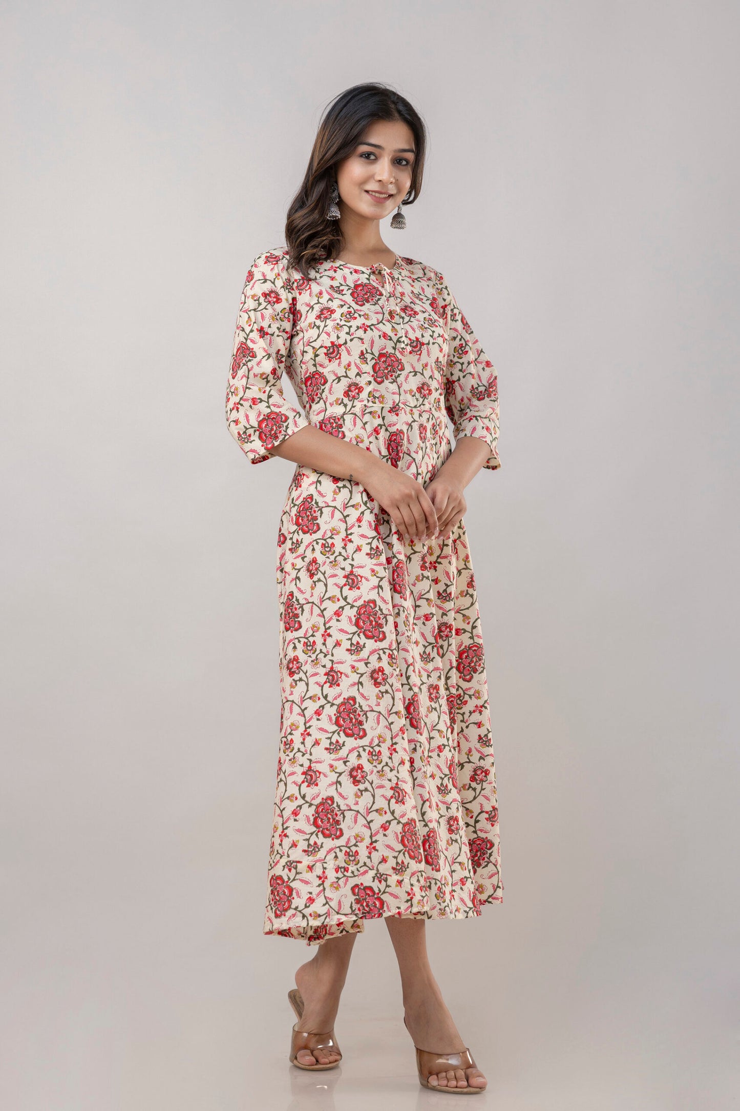 "Roohi" Floral Print Pure Cotton Umbrella Dress