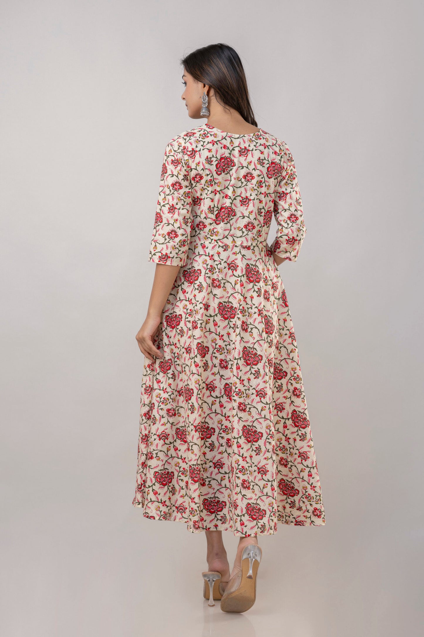 "Roohi" Floral Print Pure Cotton Umbrella Dress