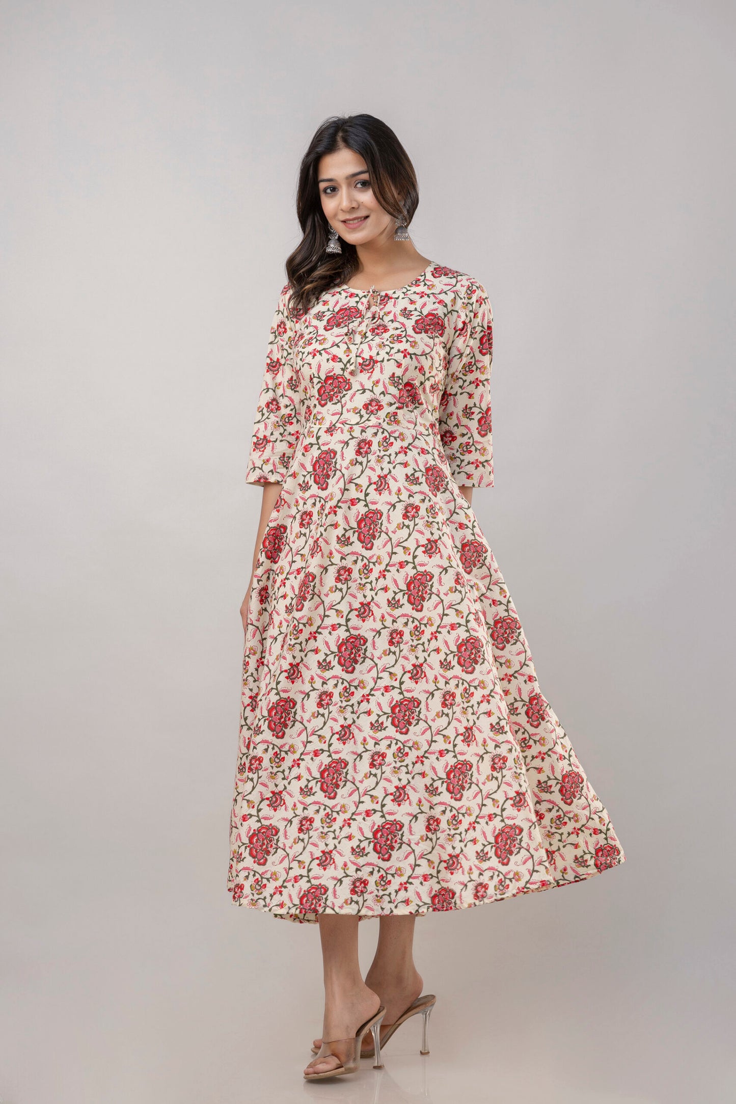 "Roohi" Floral Print Pure Cotton Umbrella Dress