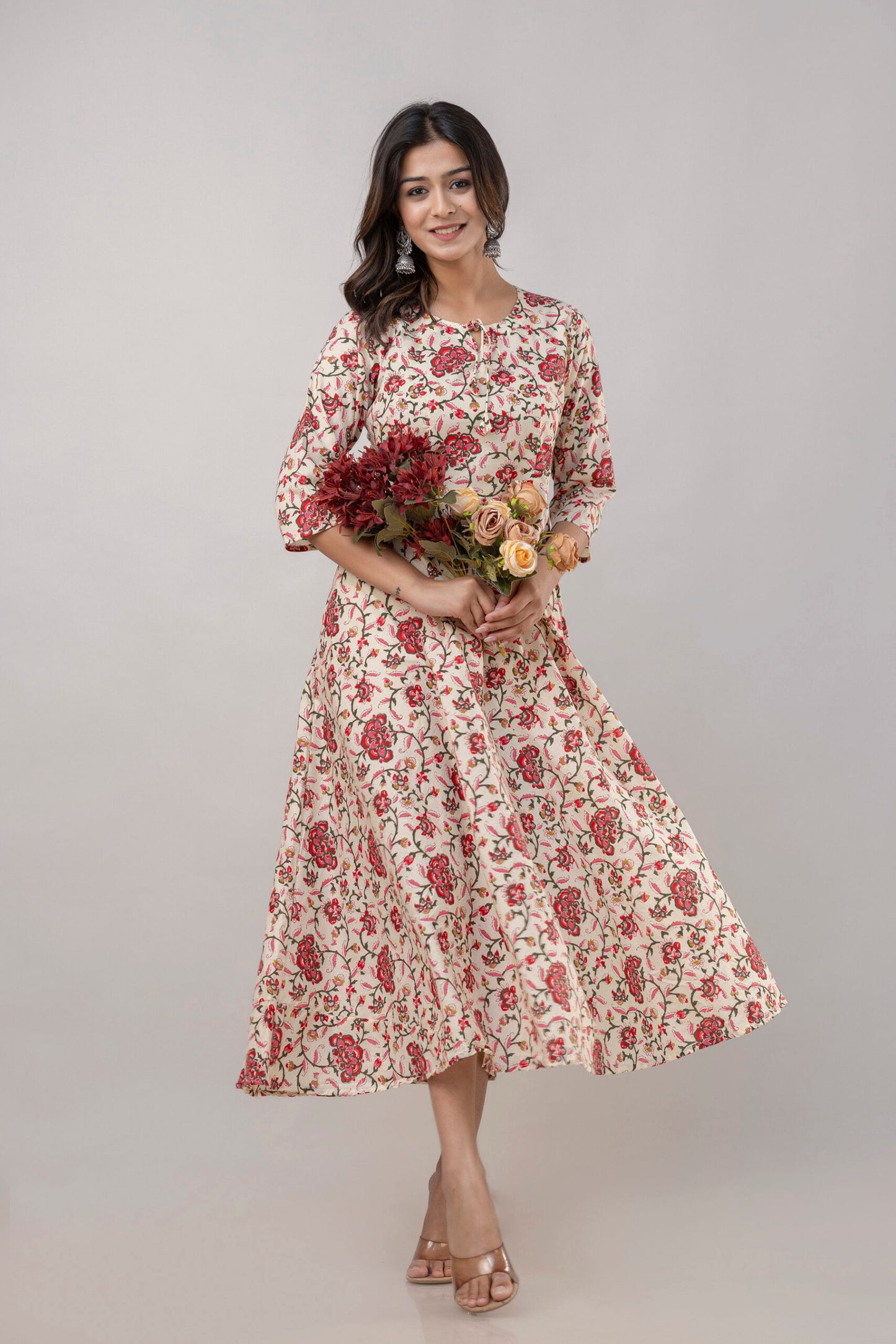 "Roohi" Floral Print Pure Cotton Umbrella Dress