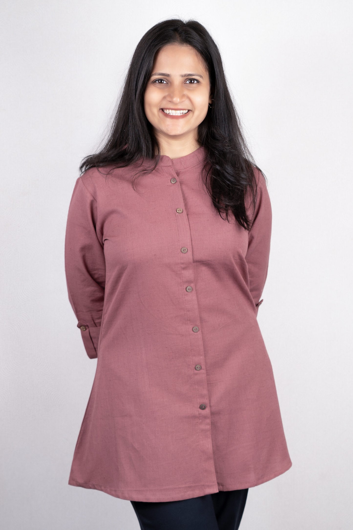 Rosewood pink solid colour short kurta