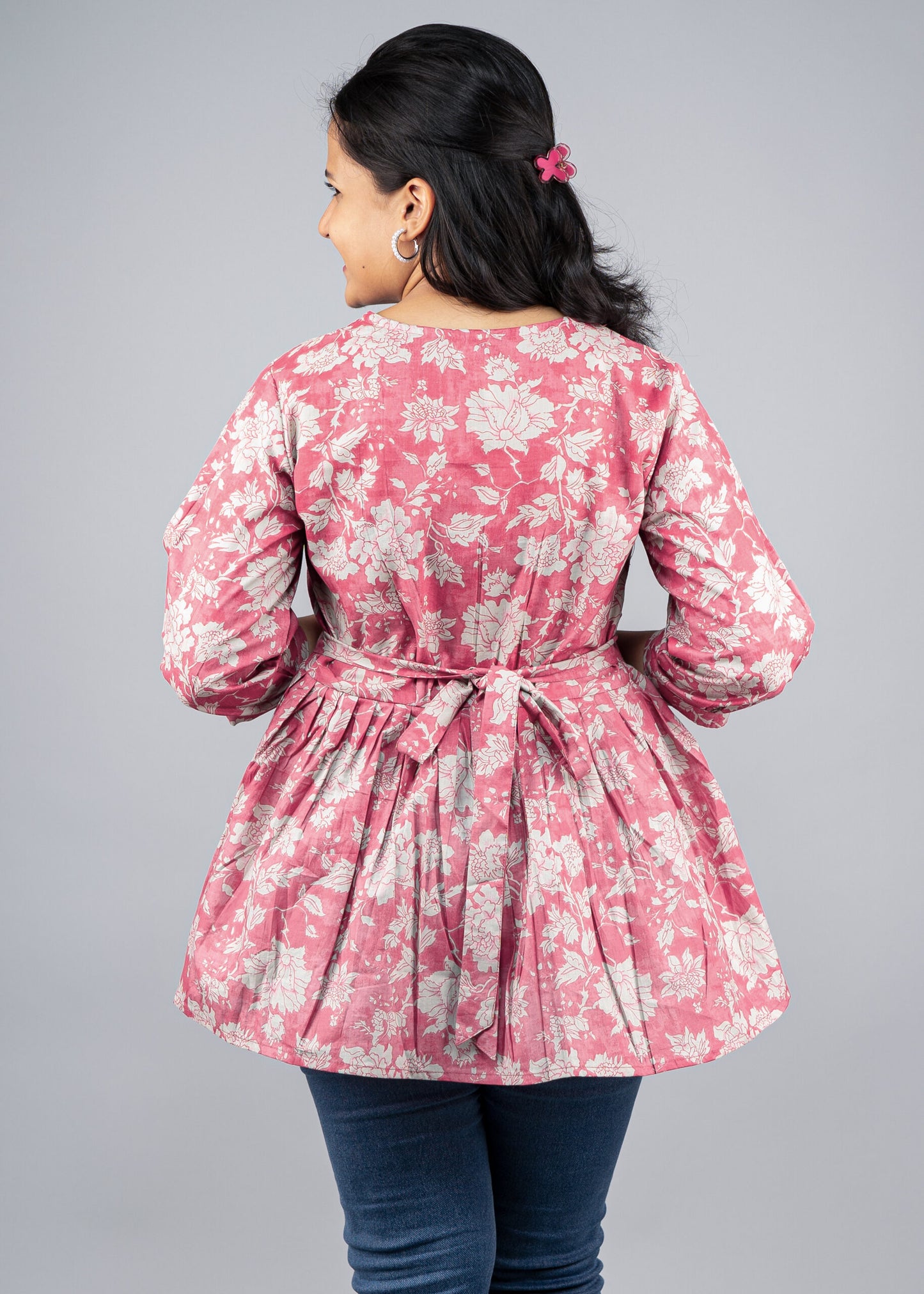 Ruddy pink floral peplum top