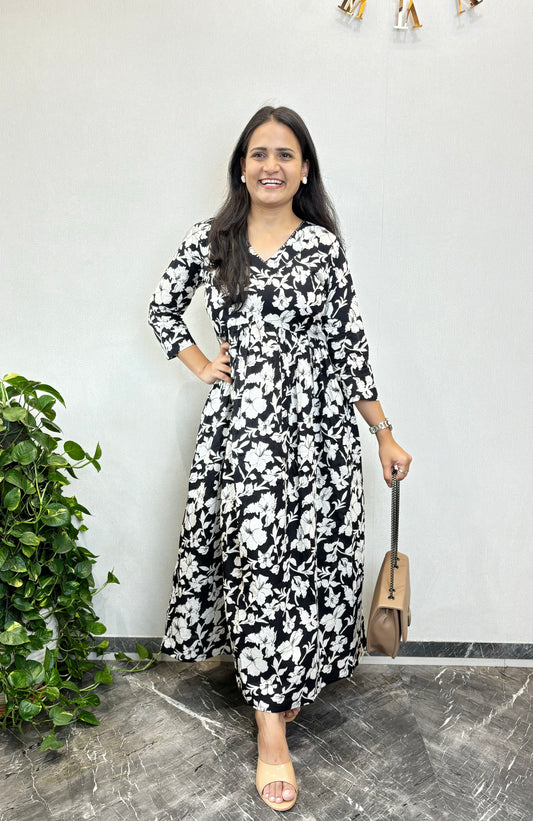 "Saanvi" Floral Printed Pure Cotton Kurta cum Dress