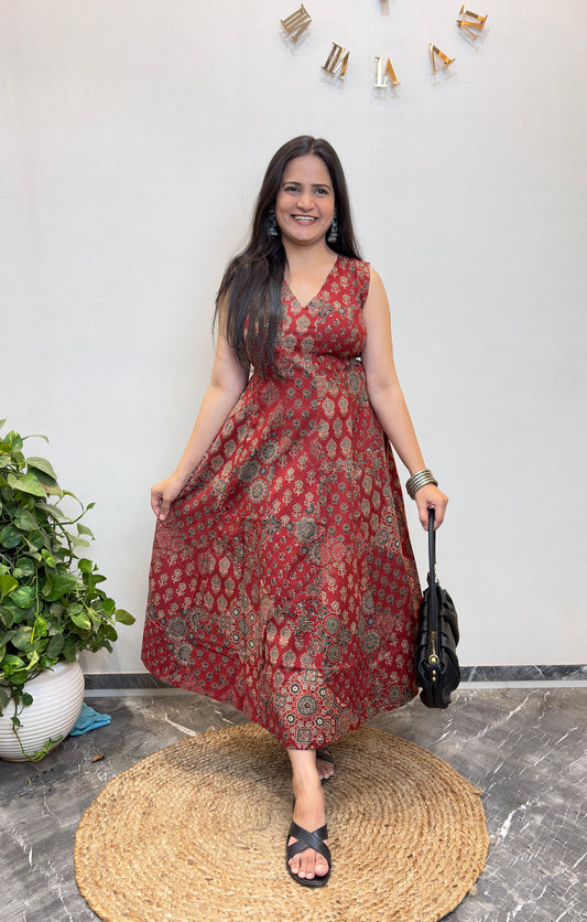 "Saisha" Ajarakh Pure Cotton Dress