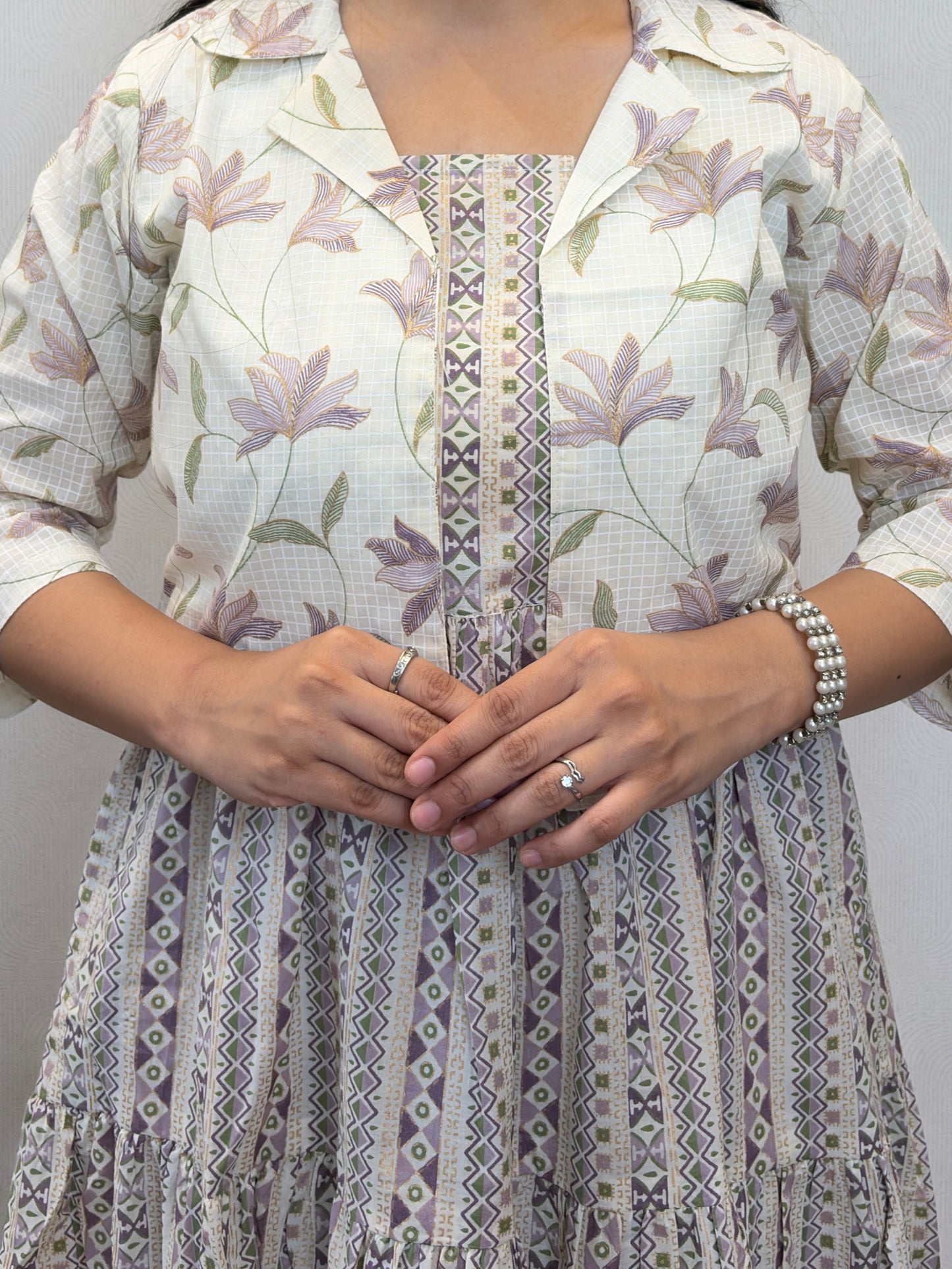 "Sakhi" Floral Cotton Dress with Printed Jacket