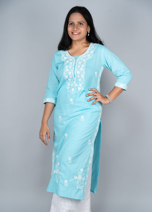 Sky Blue Chikankari Long Kurta