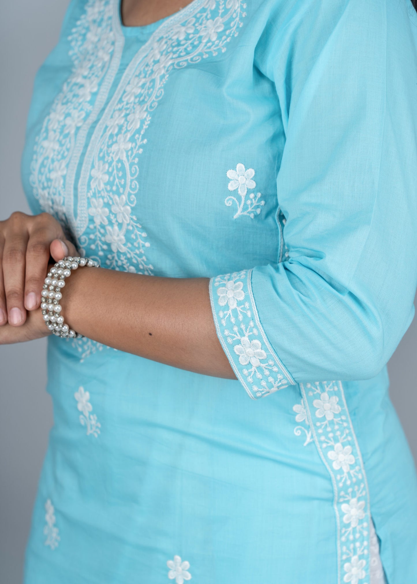 Sky Blue Chikankari Long Kurta