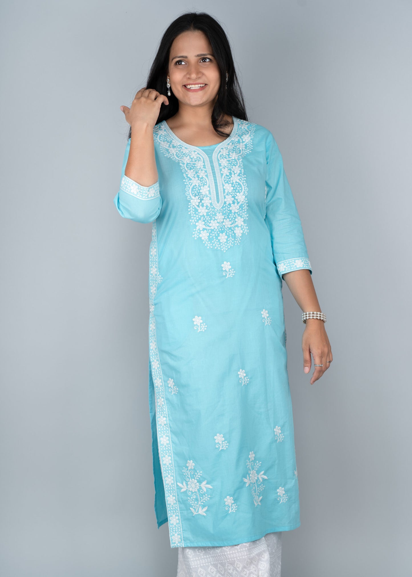 Sky Blue Chikankari Long Kurta