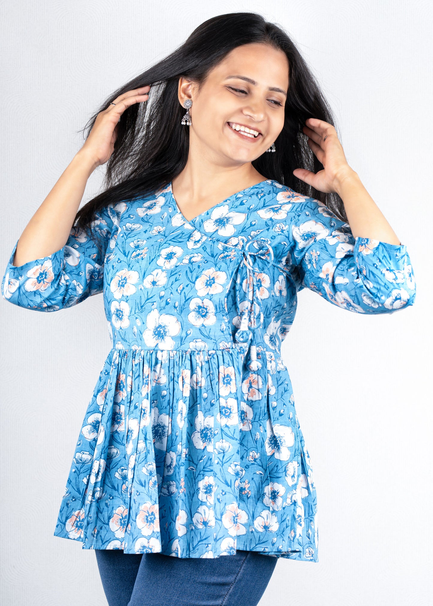 Sky Blue Floral Angarkha Top