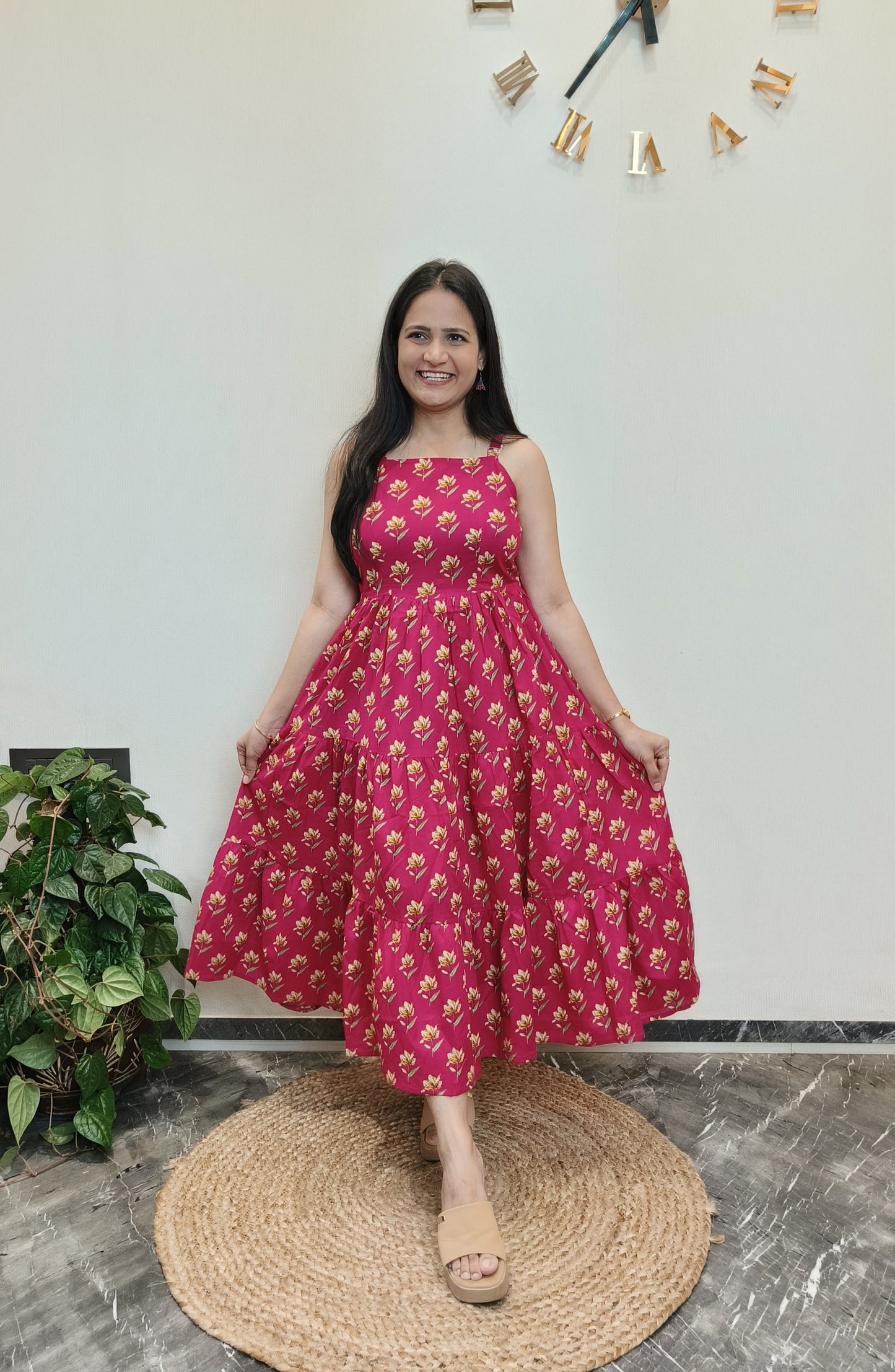 "Stuti" Floral Cotton Dress with Printed Jacket