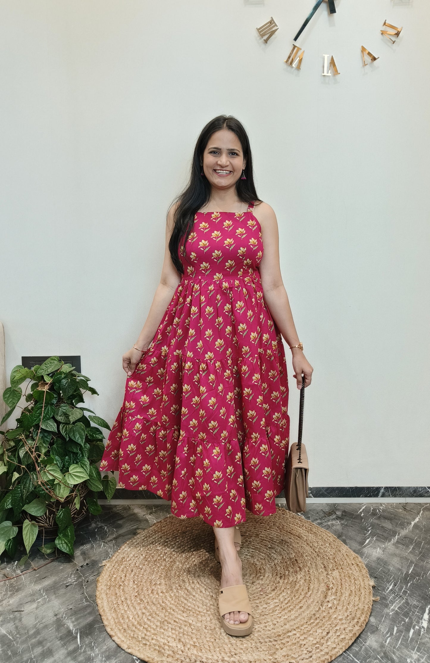 "Stuti" Floral Cotton Dress with Printed Jacket