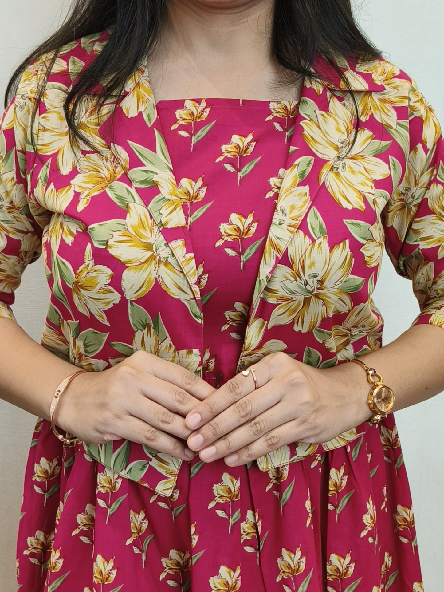 "Stuti" Floral Cotton Dress with Printed Jacket