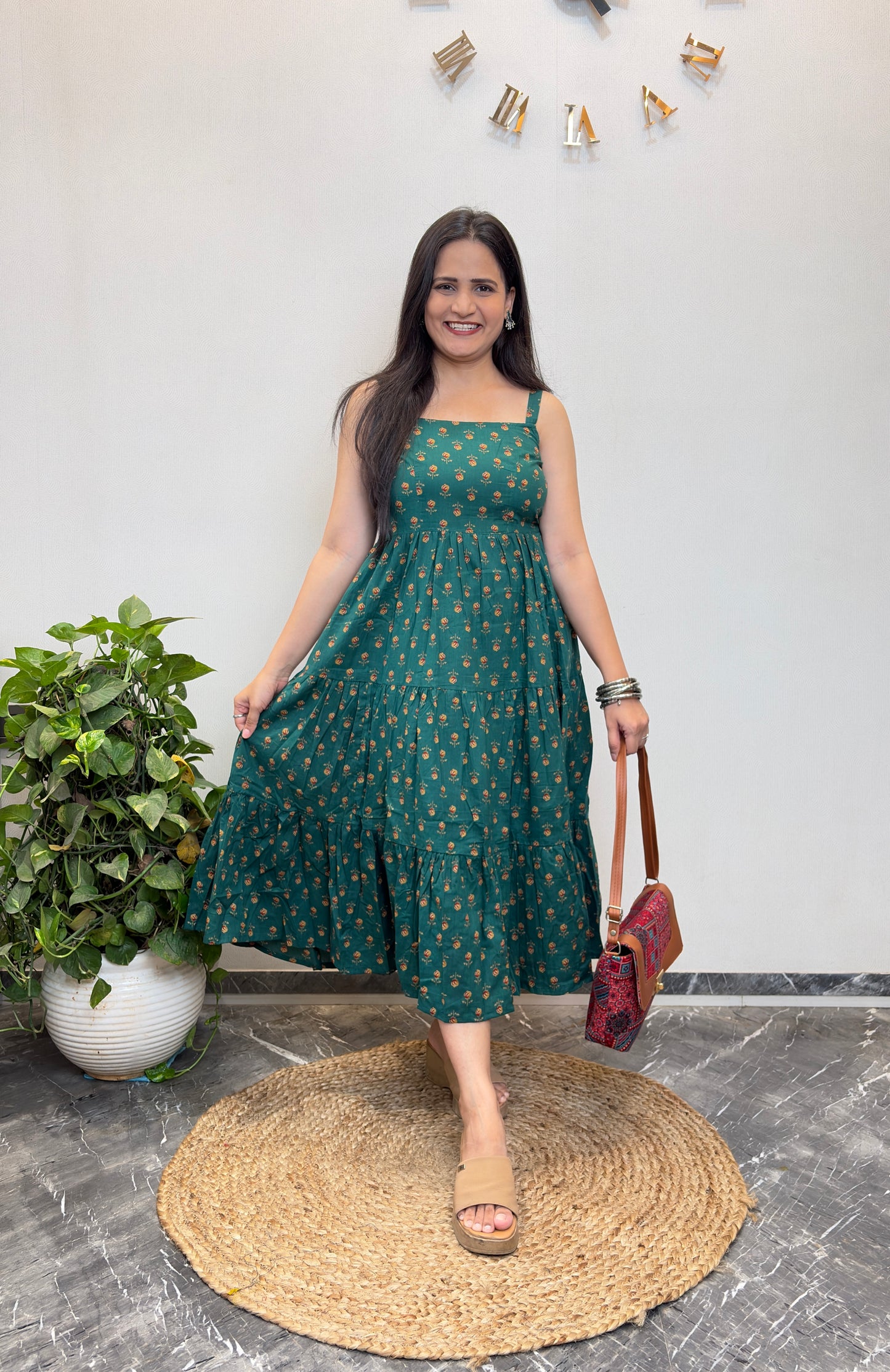 "Swara" Floral Cotton Dress with Printed Jacket