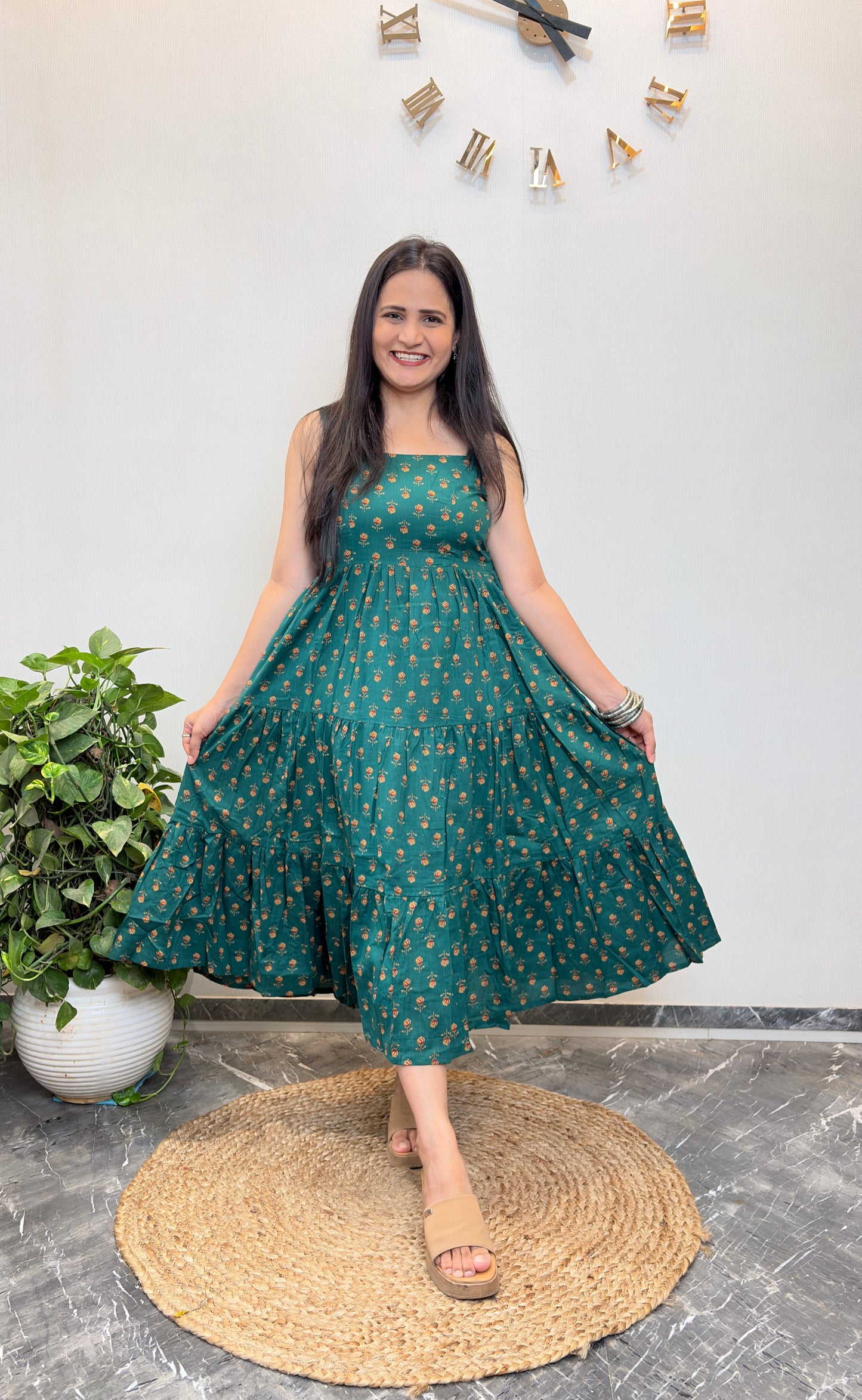 "Swara" Floral Cotton Dress with Printed Jacket