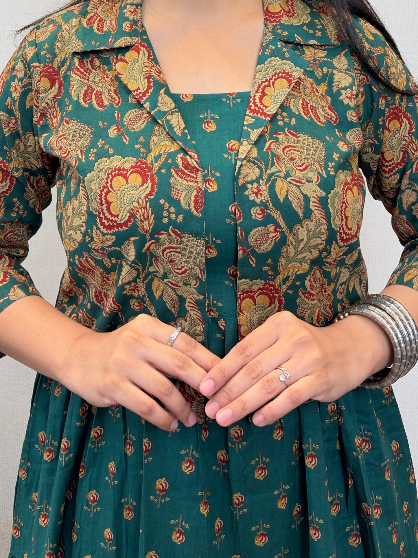 "Swara" Floral Cotton Dress with Printed Jacket