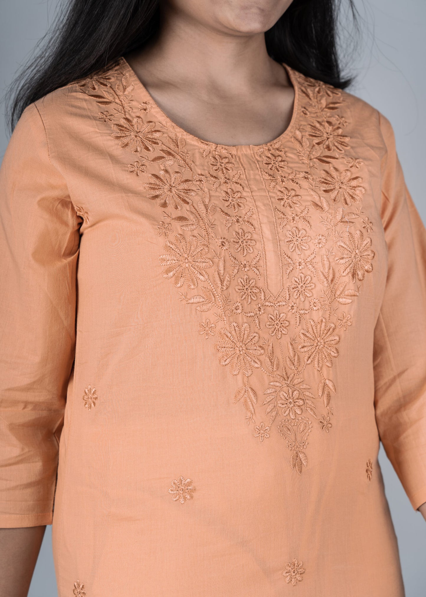 Tan Orange Chikankari Short Kurta