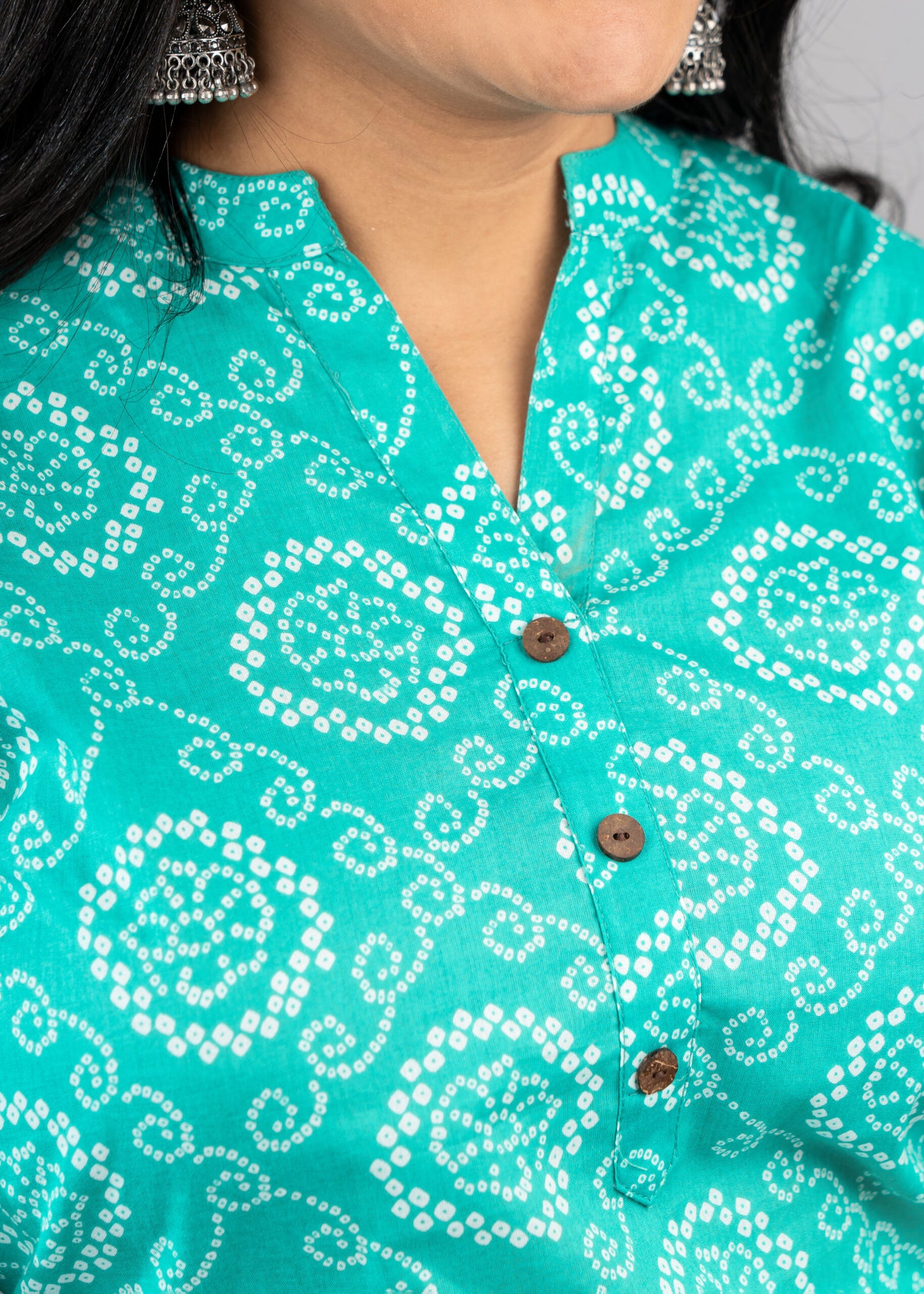 Teal colour bandhani print short kurta