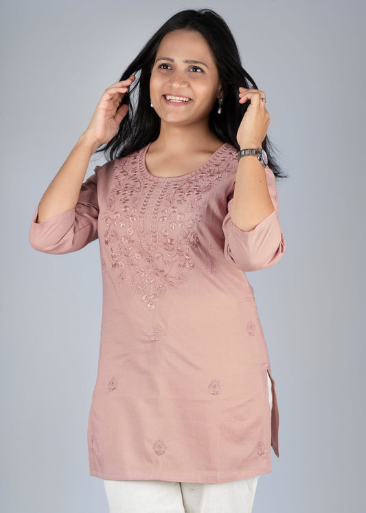 Turkish Rose Chikankari Short Kurta