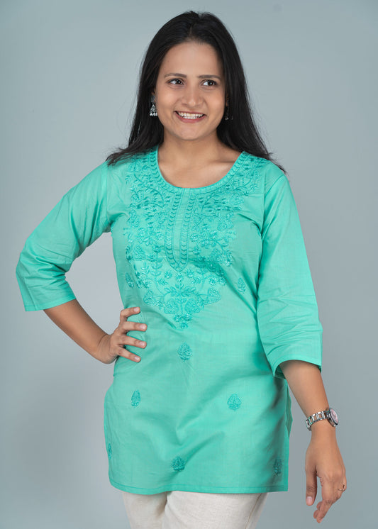 Turquoise Chikankari Short Kurta