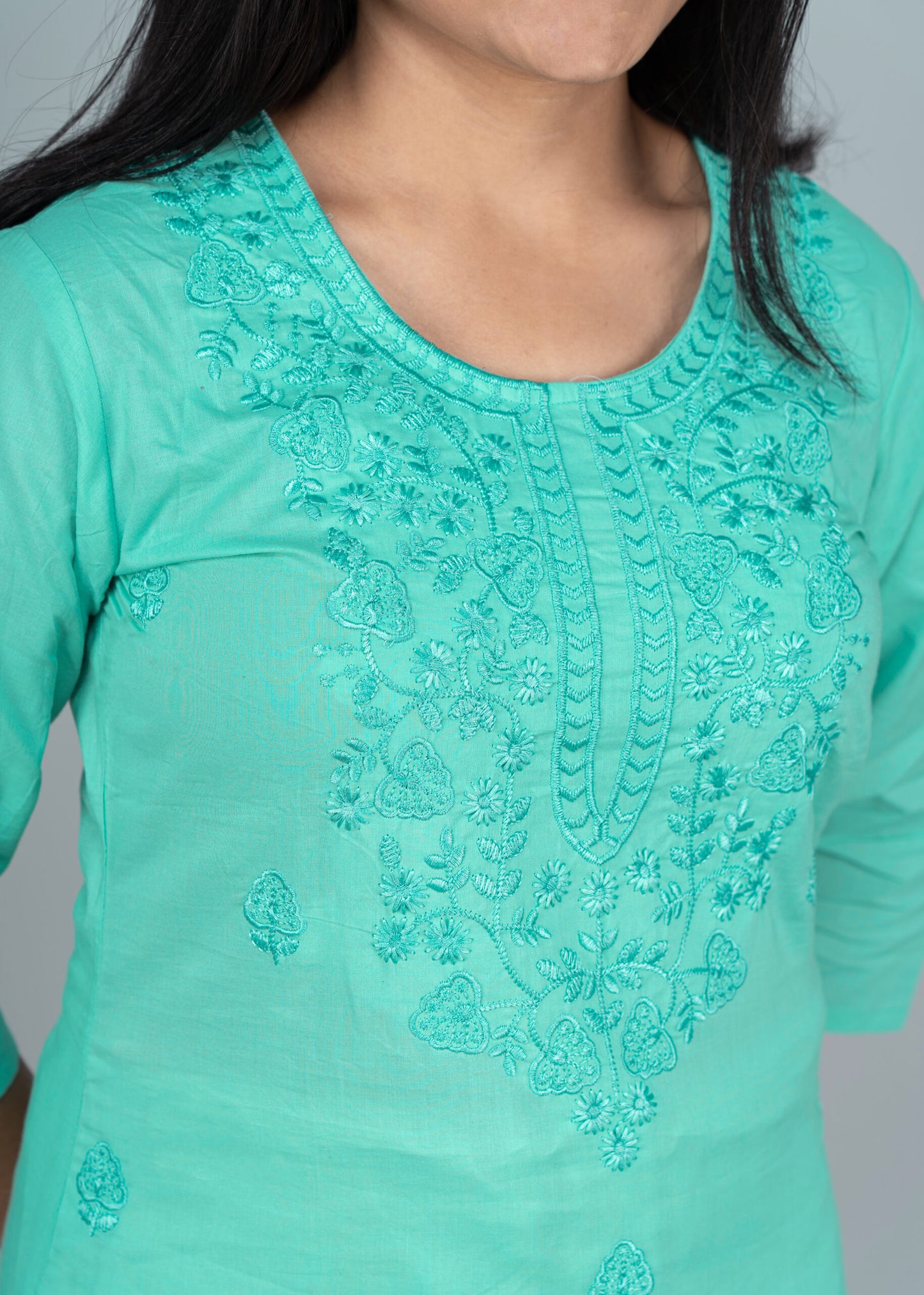 Turquoise Chikankari Short Kurta